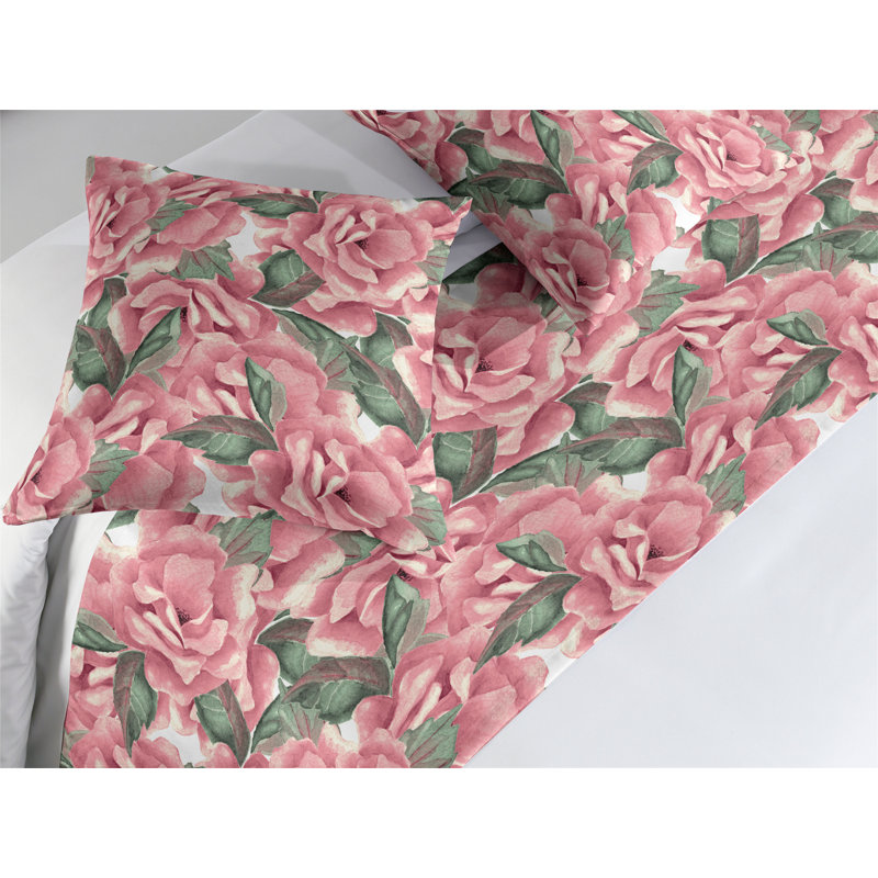 Ambesonne English Garden Bed Runner Set Romantic Print Rose  Pastel Pink Reseda Green, King
