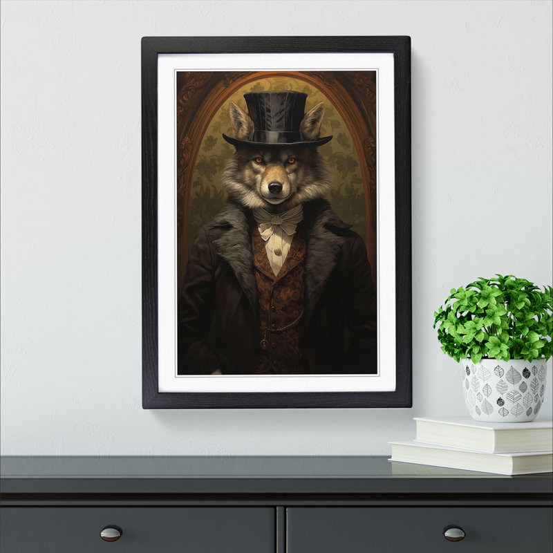 Wolf Victorian - Single Picture Frame Print on Wood, 34cm H x 25cm W x 2cm D, Black