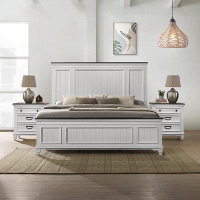 Clelane 3-Piece Wood Bedroom Set, Shiplap Panel Bed and 2 Nightstand