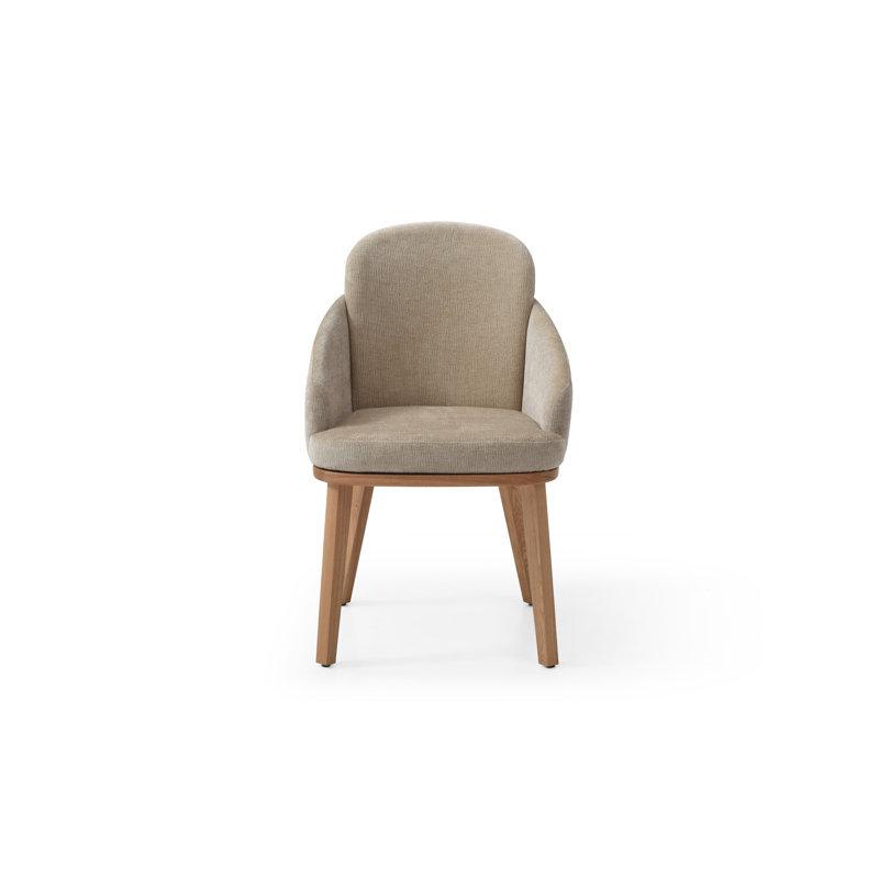 Chaises de salle à manger en tissu beige sur pieds en bois (2 pièces)