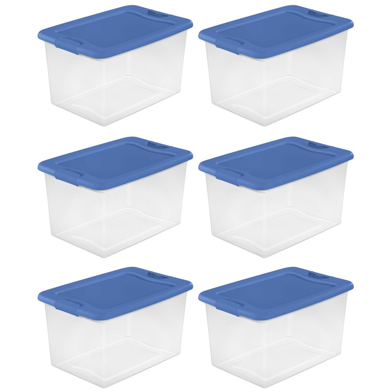 Sterilite Plastic Storage Bin, Blue, 6-Pack