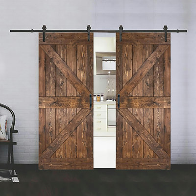 84'' Solid Wood Paneled Carrington Finished Sliding Double Door with Installation Hardware Kit -Assembly Required