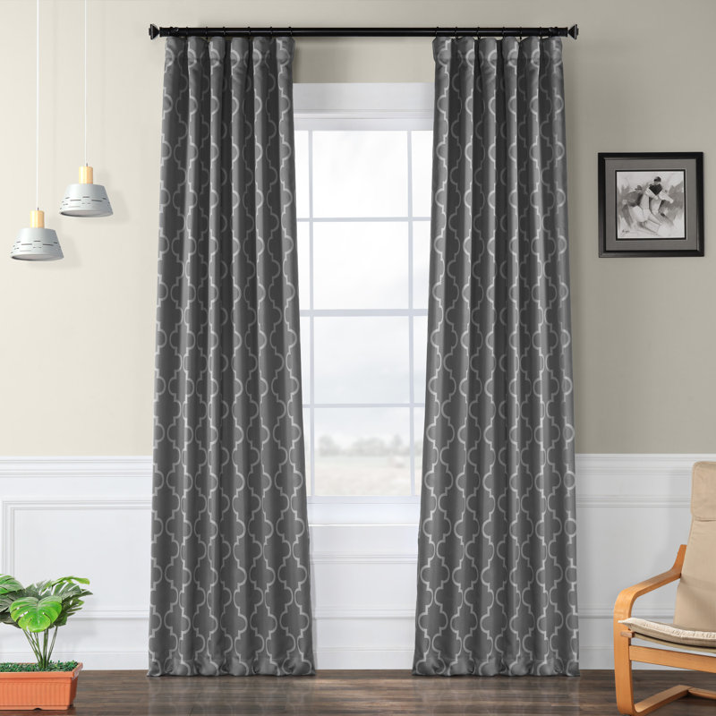 Roth Room Modern Chic Trellis Darkening Curtains for Bedroom - Living Room  Single Panel, Gray and Silver, 50" x 96"
