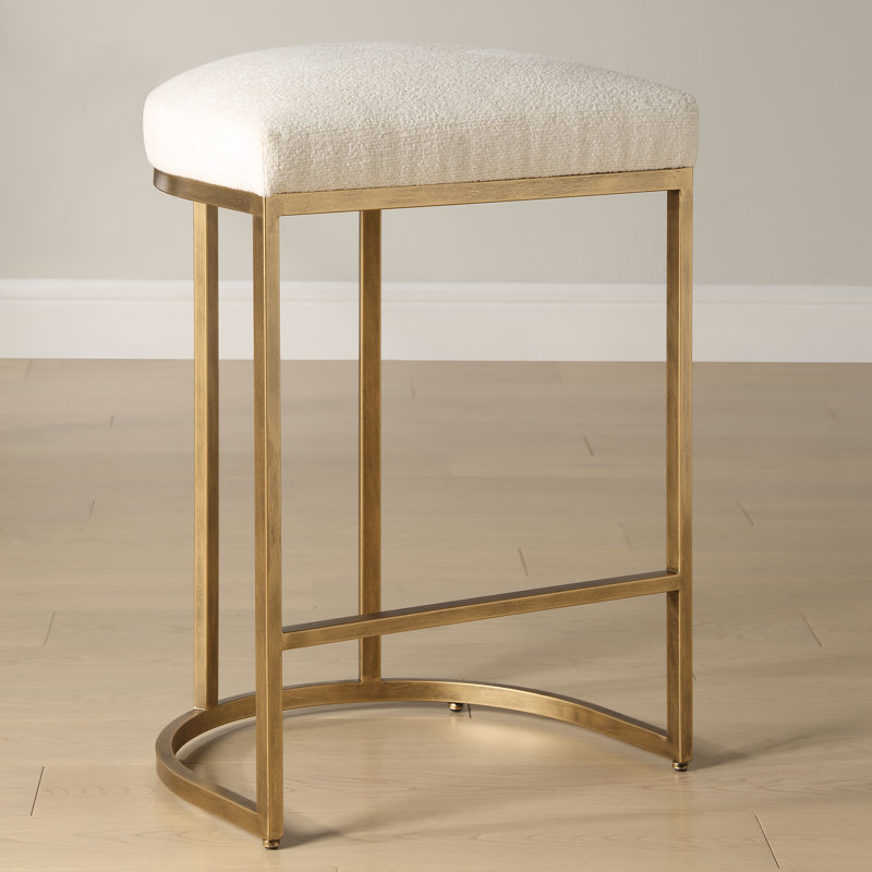 Upholstered Counter Stool with Metal Frame, Beige