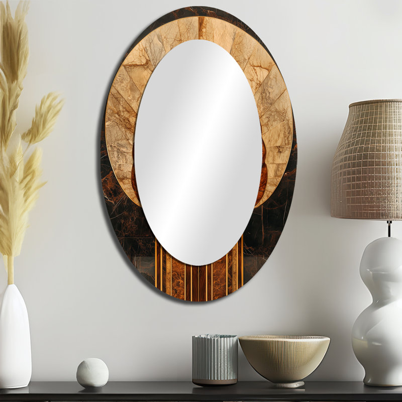 Mosaic Noyer Essential Forms I - Miroir décoratif ovale abstrait sur métal, 36 po x 24 po