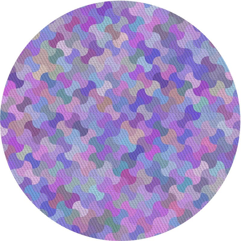 Tapis bleu/rose à motifs, Rond 7 pi