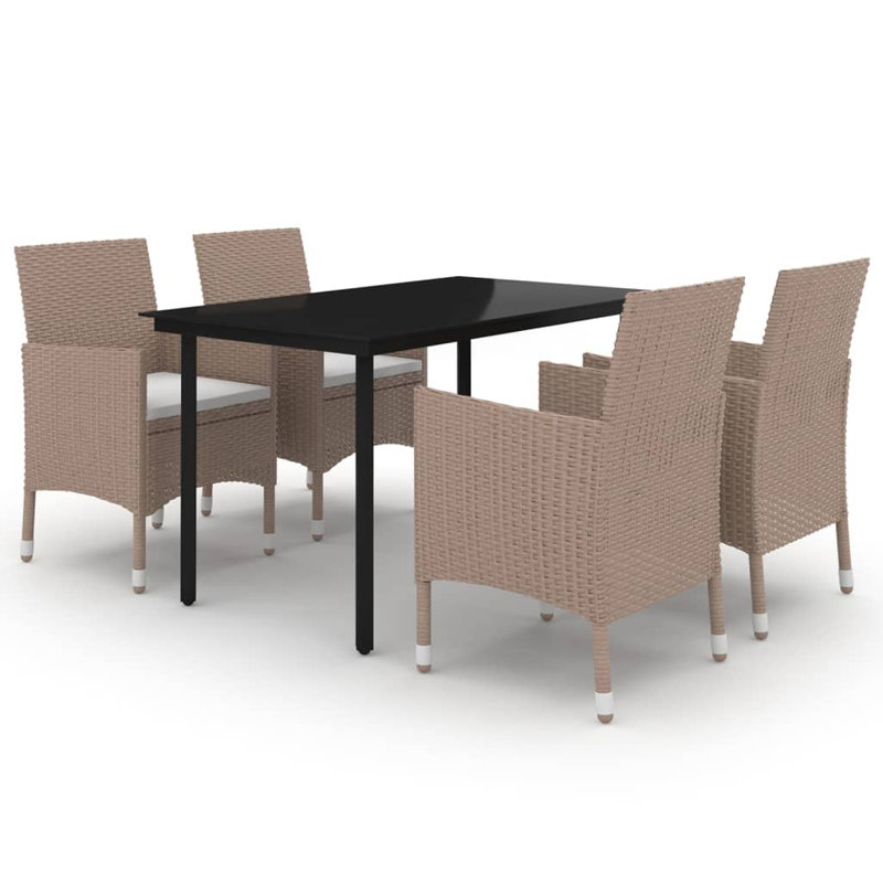 Rectangular 55.1" Long Dining Set with Cushions, Black, White, 4