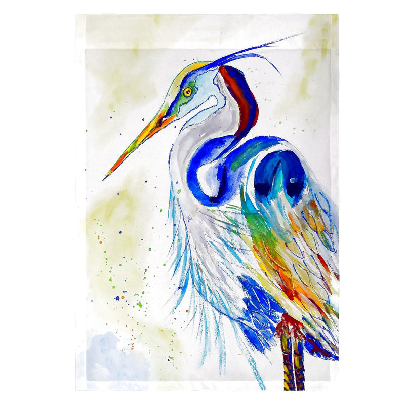 Drapeau de jardin en polyester à 1 face aquarelle héron, H 18 po x l 12,5 po