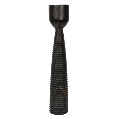 Round Hand-Carved Mango Wood Ribbed Candle Holder