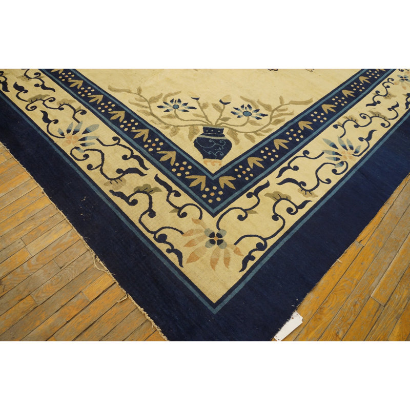 Antique Peking Chinese Floral, Medallion Ivory 1900s Rug
