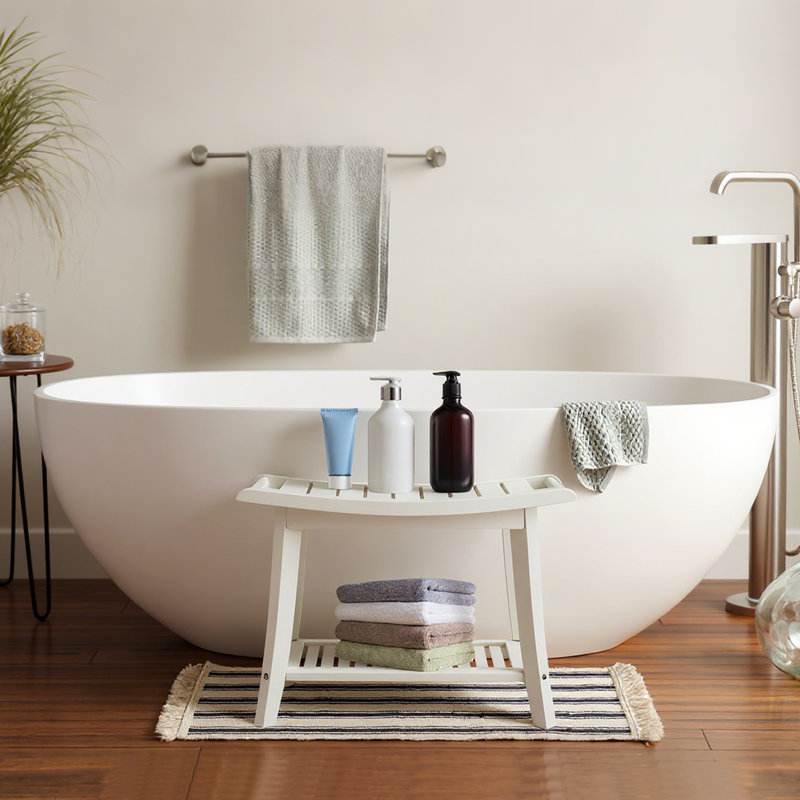 Assembly Required Bamboo Shower Bench, White