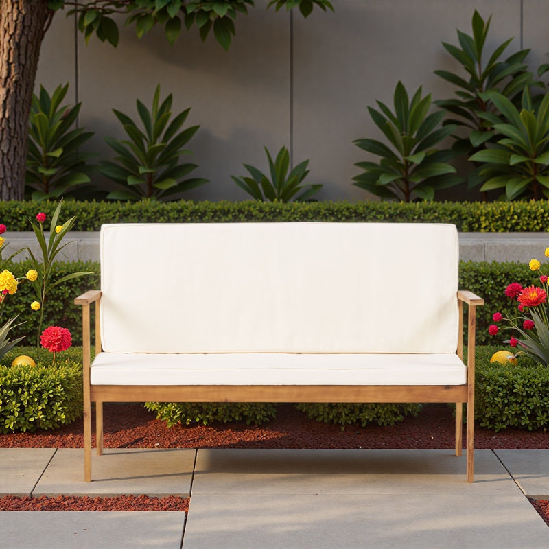 Causeuse portante en bois d'acacia minimaliste avec coussins résistants à l'eau, meubles de patio pour balcon et jardin