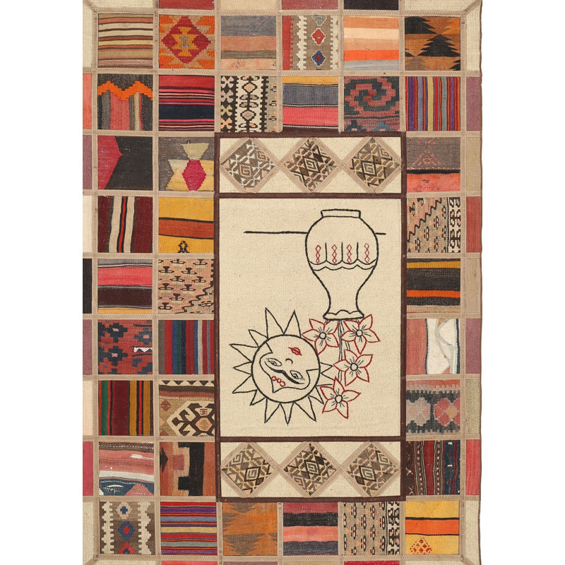 Tapis contemporain rouge / beige / vert Altesa, Rectangle 7 pi x 10 pi