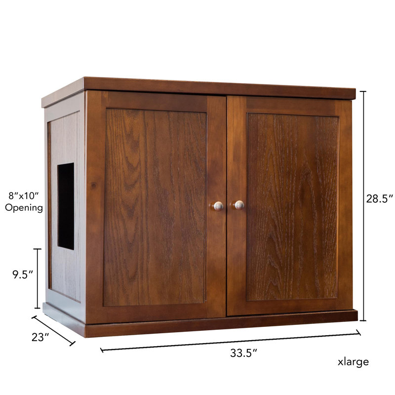 The Refined Litter Box - Wood Cat Litter Box Enclosure Cabinet with Drawer, Farmhouse Style + Feet, Tapered, Mahogany