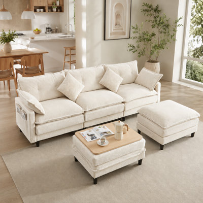 108" Comfy Corduroy Sectional Modular, 5-Piece Cloud Sofa Couch with Ottomans, U-Shaped, Tool-free Assembly, Scratch-resistant