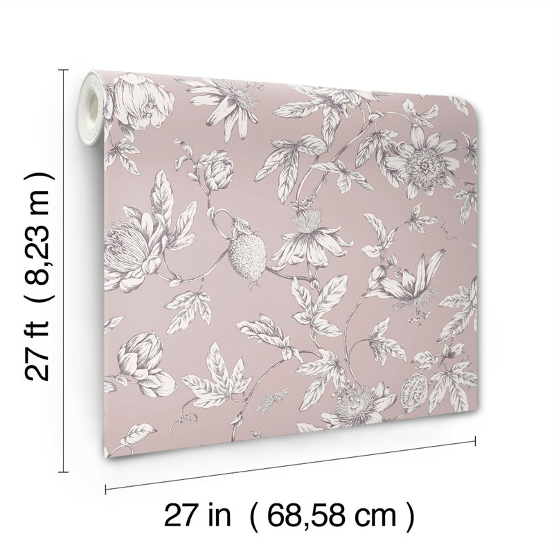 Passion Flower Toile Floral Wallpaper Roll, Orchid