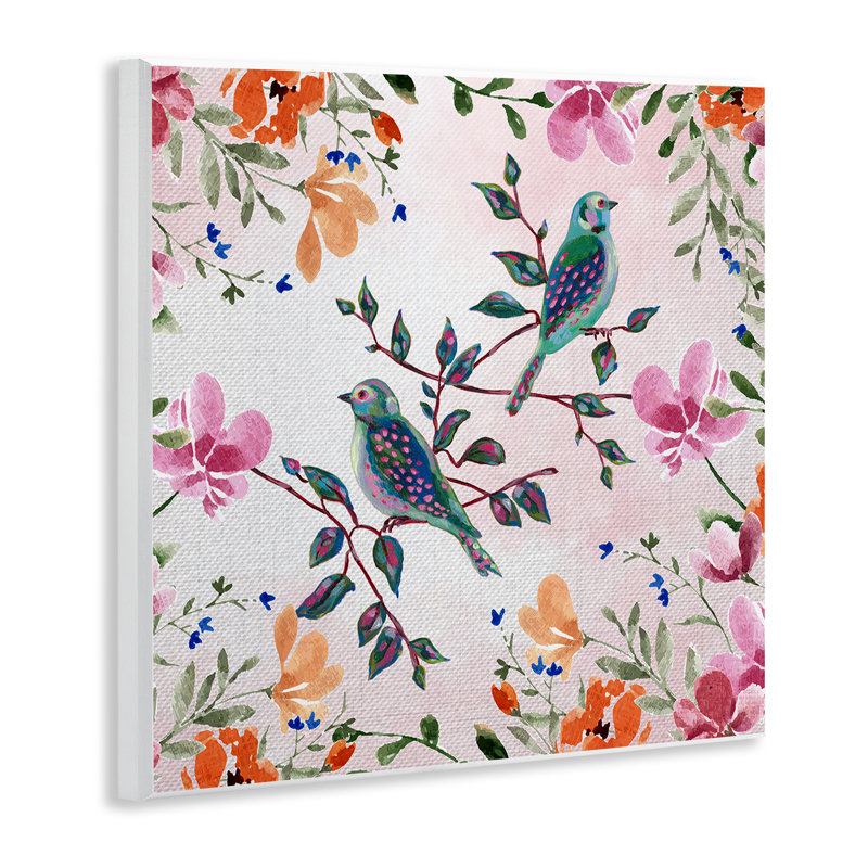 Plaque murale Deux oiseaux et fleurs de campagne, design par Adonna Ebrahimi