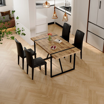 55.1" Modern Industrial Dining Table Set With PU Leather Chairs, Kitchen & Dining Room Set, 4 Or 6 Chairs