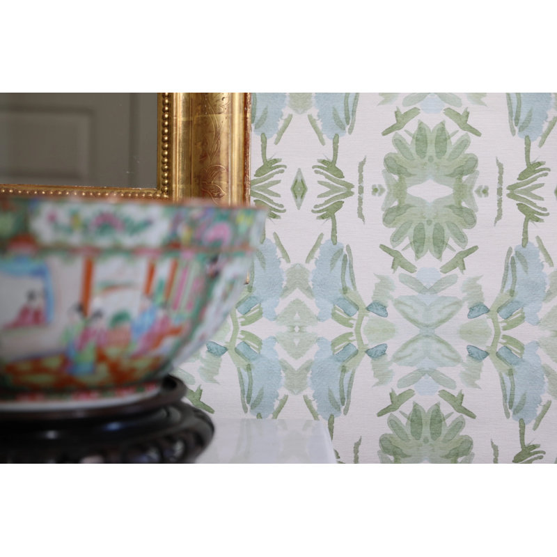Wildflowers I Medium Repeat Wallpaper, Cellulose/Polyester, Blue/Sage Green