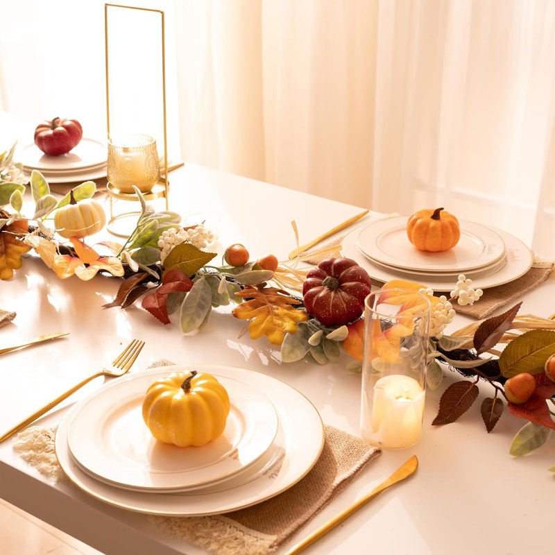  Guirlande d'automne pour manteau de cheminée, guirlande de feuilles d'agneau de 6 pi avec lumières, citrouilles brunes, centre de table de l'Action de grâce, décorations d'automne d'automne pour le foyer extérieur, décoration d'Halloween