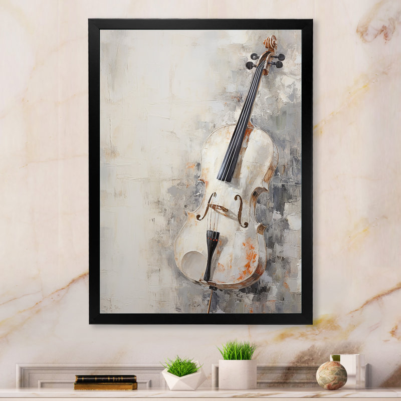 Minimalisme blanc, musique violon - musique encadrée, Cadre simple noir, H 44 po x l 34 po x P 1,5 po