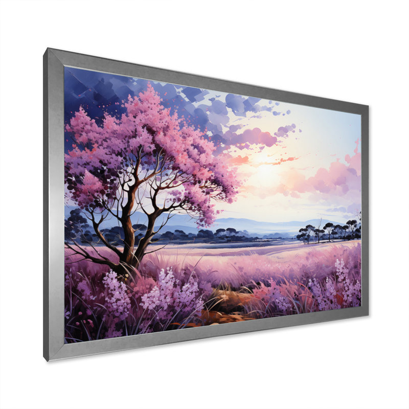 «Lilacs Field Pointillism Dot II», reproduction sur toile, H 34 po x l 44 po x P 1,5 po, Cadre simple argenté