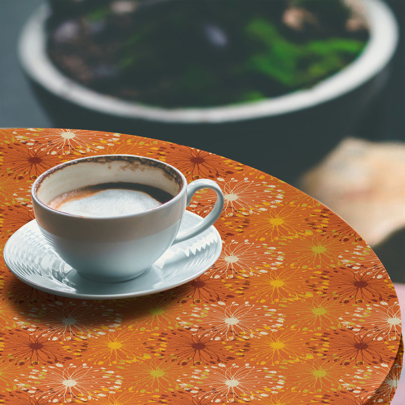 Ebern Designs Orange Fitted Round Tablecloth Yellow Brown White