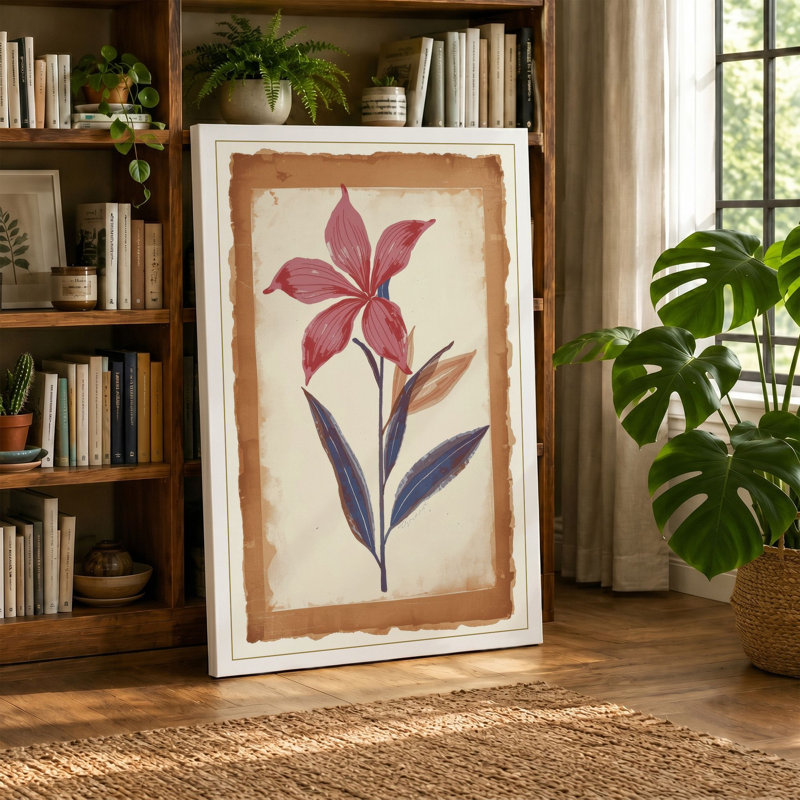 Burgundy Study Botanical - Wrapped Canvas, 24x16 - 61.0 x 40.6 cm, Terracotta Border