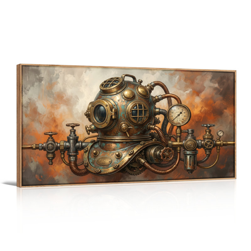 Ensemble de 1 toile murale Steampunk sur le thème de la plongée, L 40 po x H 20 po, Naturel