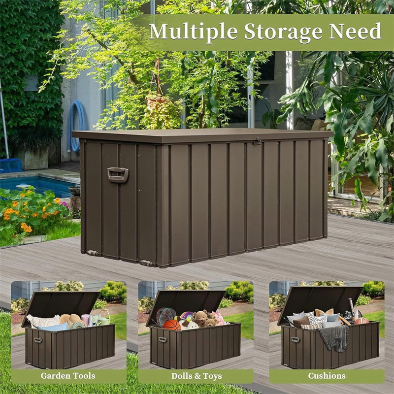Brown 150 Gallon Lockable Outdoor Storage Deck Box