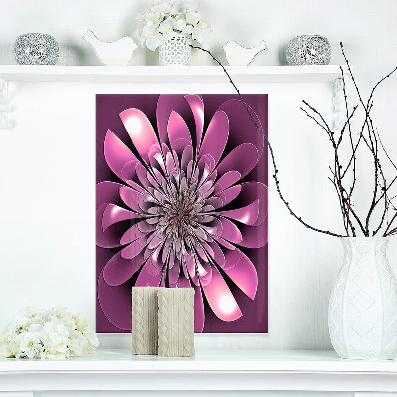Glittering Lush Purple Fractal Flower On Metal Graphic Art