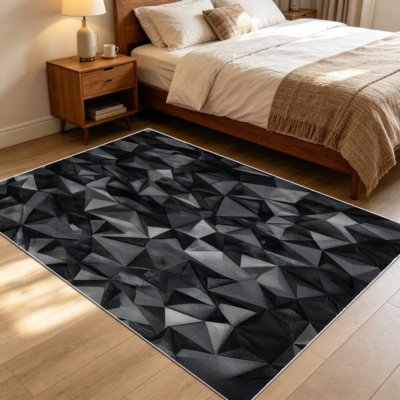 1PC Black Geometric Triangle Abstract area rugs for Living Room, Soft and Comfortable, Suitable for all seasons, easy-to-maintain, machine washable Indoor floor mat, Under Table Farmhouse suitable for living room, bedroom, dining area, entryway,
