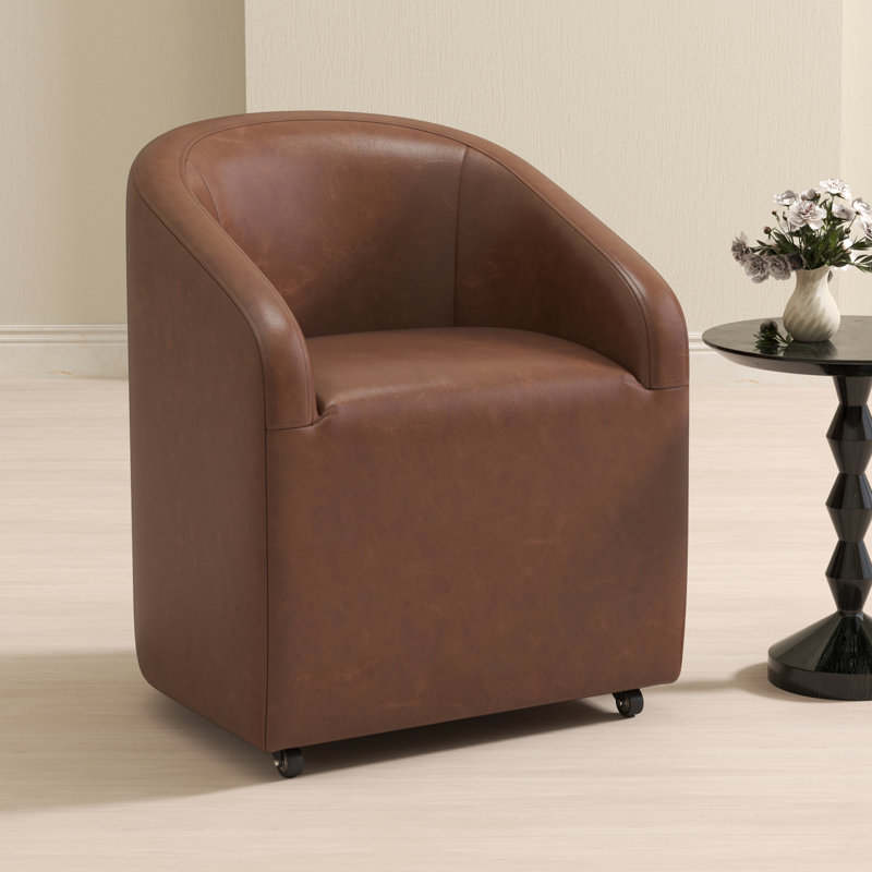 Upholstered Barrel Back Dining Chair With Swivel Casters Modern Arm Side Chair For Dining Room/Kitchen (Set Of 1), Brown