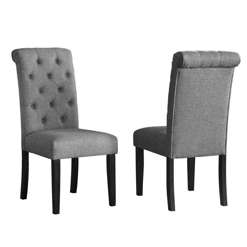Chaise de salle à manger en bois massif de 2, matériau gris, 2 chaises élégantes en tissu gris, structure, Gris