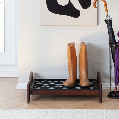 Premium Solid Wood Boot Tray Stand with Natural Coir Mat - Entryway & Mudroom Shoe Organizer