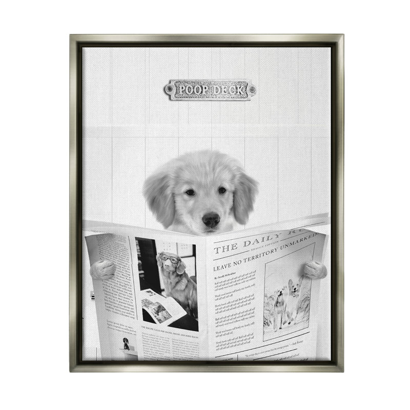 Chien de salle de bain Poop Deck, Cadre flottant gris lustré, H 21 po x l 17 po x P 1,7 po