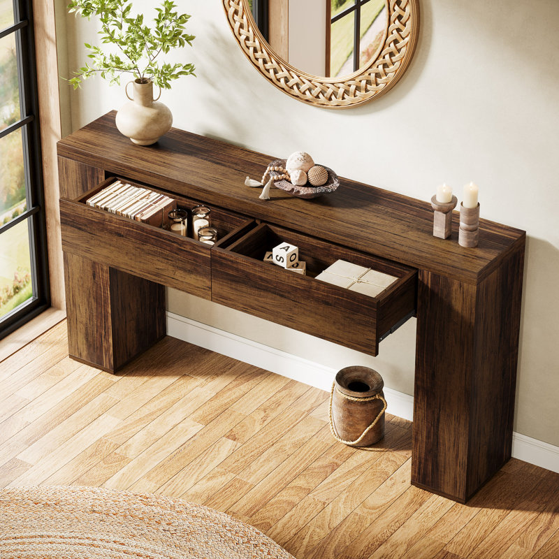 Table de 63 po avec 2 tiroirs cachés, Brun rustique