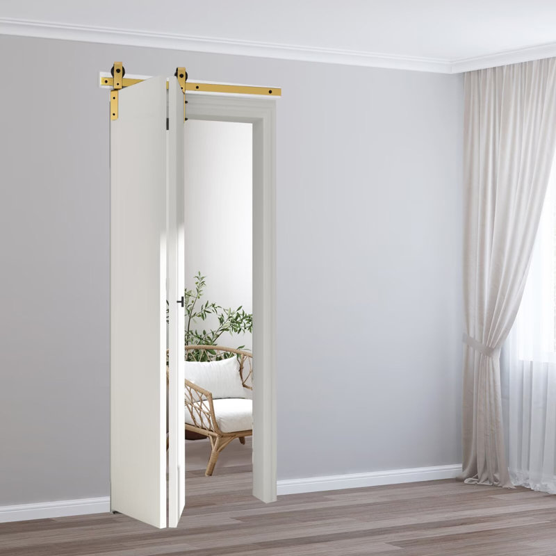 60" Bi-Fold Sliding Barn Door Hardware Kit - Brushed Nickel, Holds Up To 180lbs - View #10