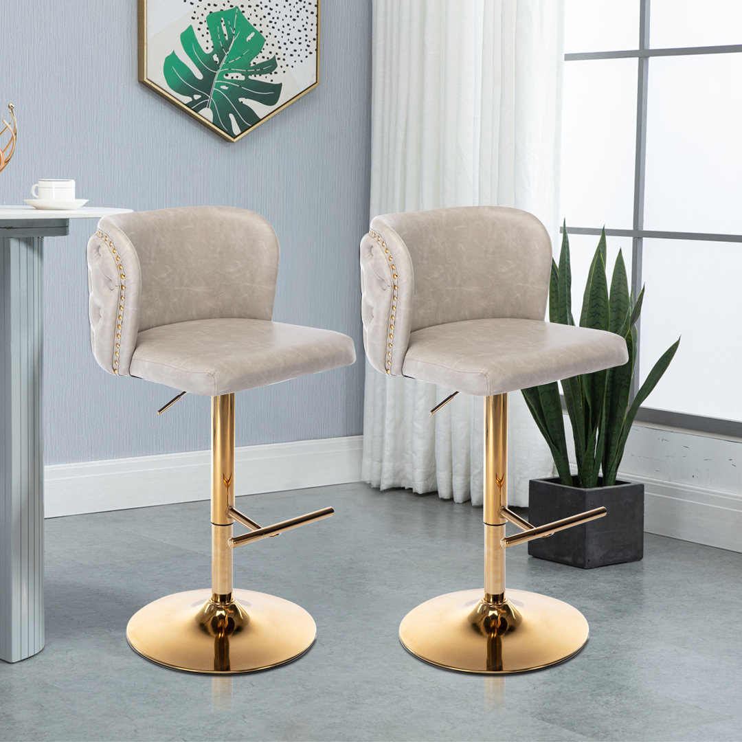 Marlone Swivel Adjustable Height Bar Stool, 2 Pcs (Set of 2) Everly Quinn Frame 