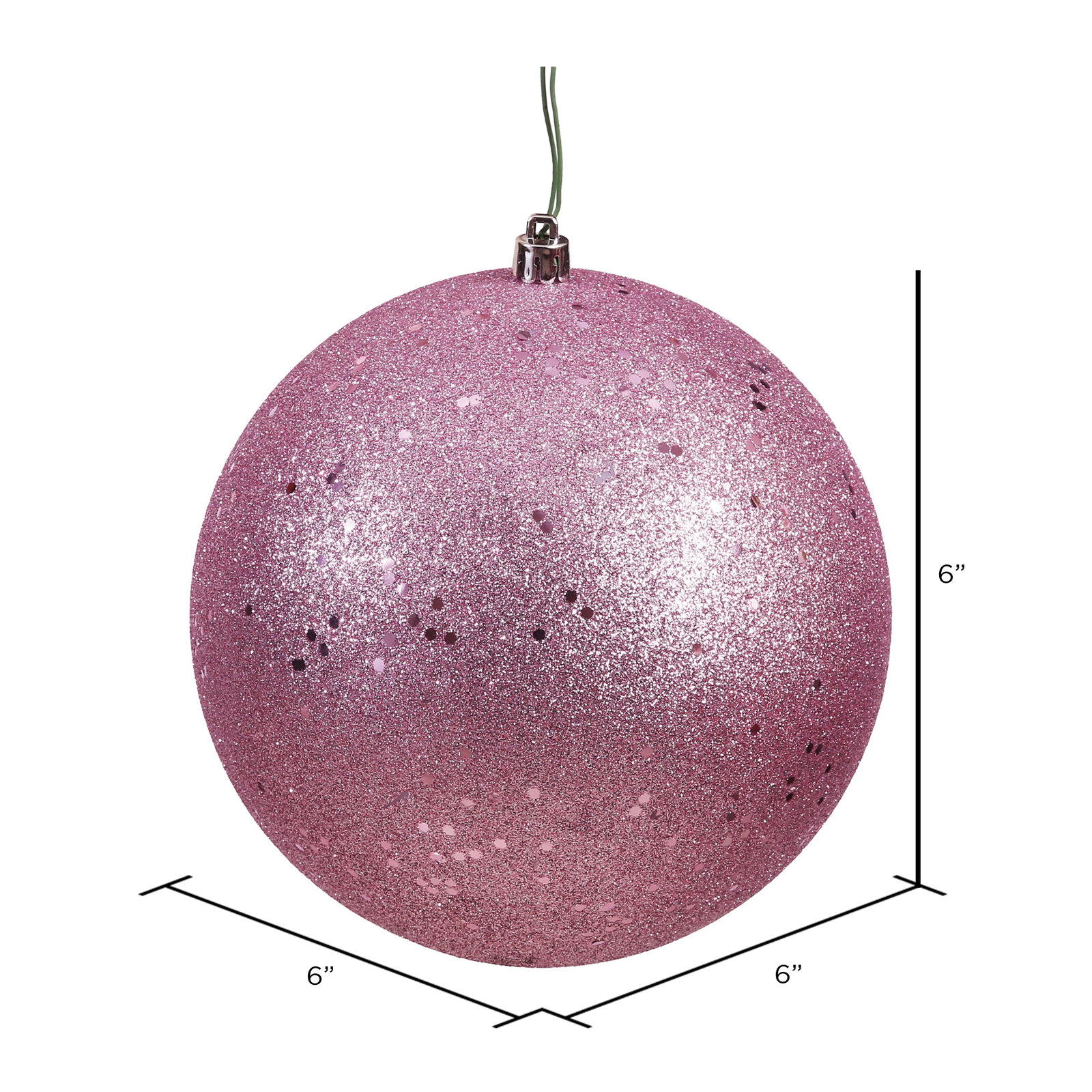 Christmas Ball Ornament, 6" H x 6" W x 6" D, Sequin Mauve