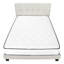 Lit, grand lit, tapissier, aspect lin beige, pieds en bois noir, transitionnel
