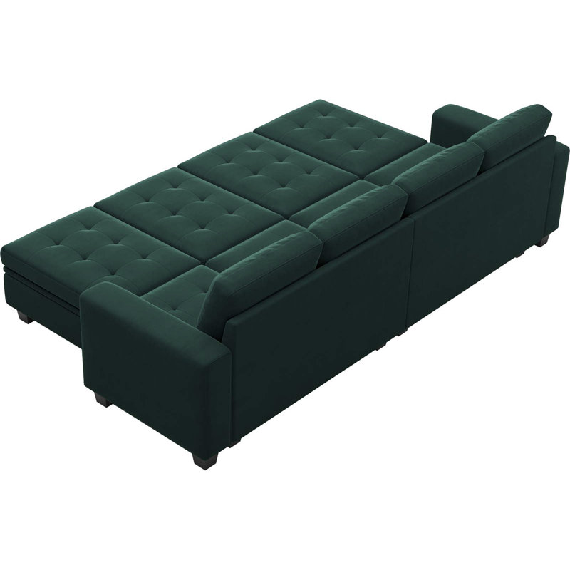 Canapé-lit convertible en velours 7 pièces Shavera, Velours vert