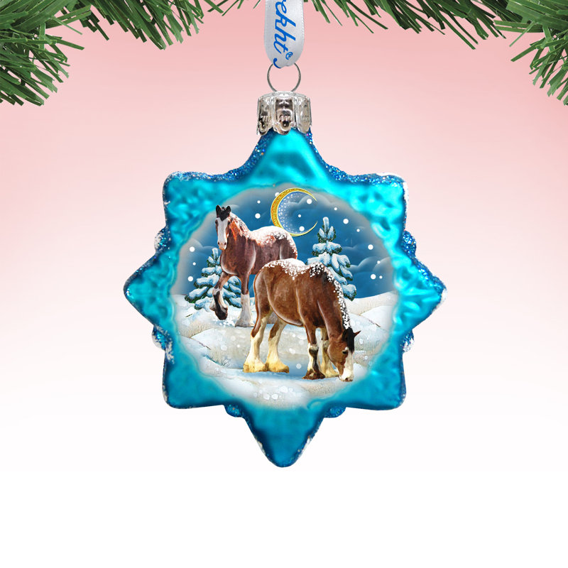 Ornement en verre cheval père noël