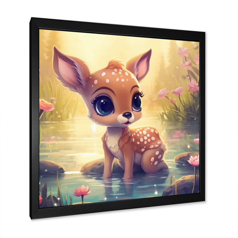 Mignon bébé cerf I - impression, Cadre photo noir, H 16 po x l 16 po x P 1 po