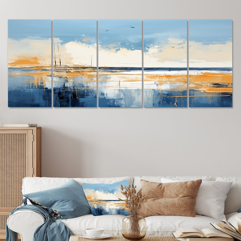 «Blue and Yellow Seaside Simplicity II - Coastal Minimalisme», ensemble de 5 pièces d'art mural, H 28 po x l 60 po