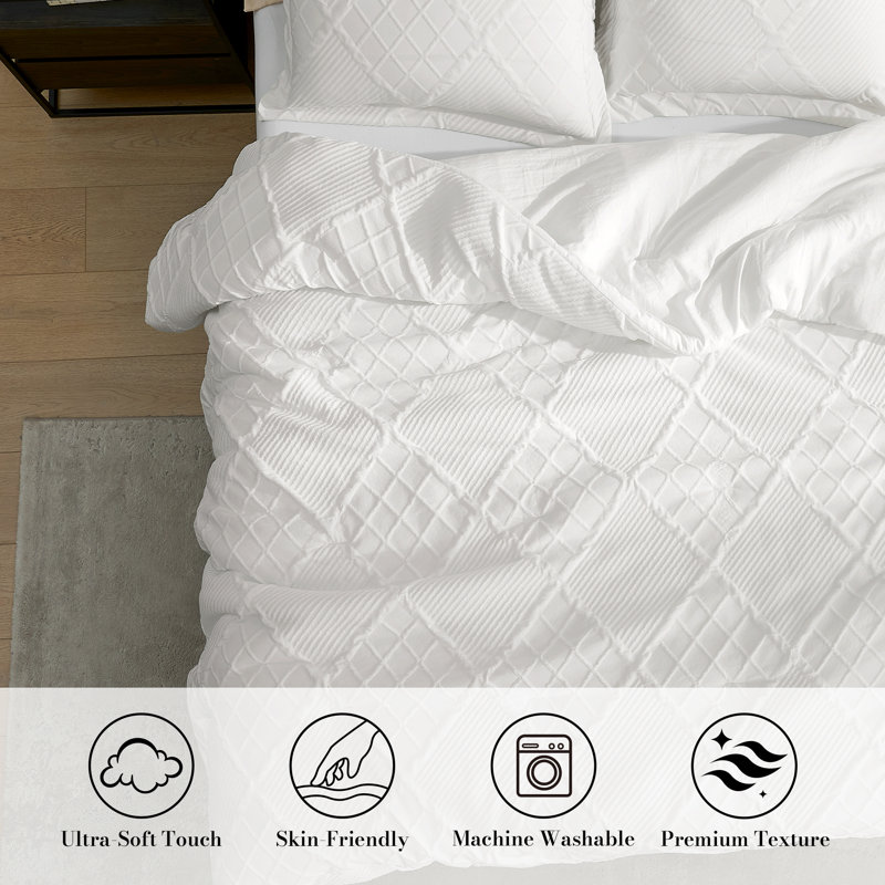 Luxeweave Jacquard Comforter Set For All Season, White, Twin Comforter + 1 Standard Pillowcase