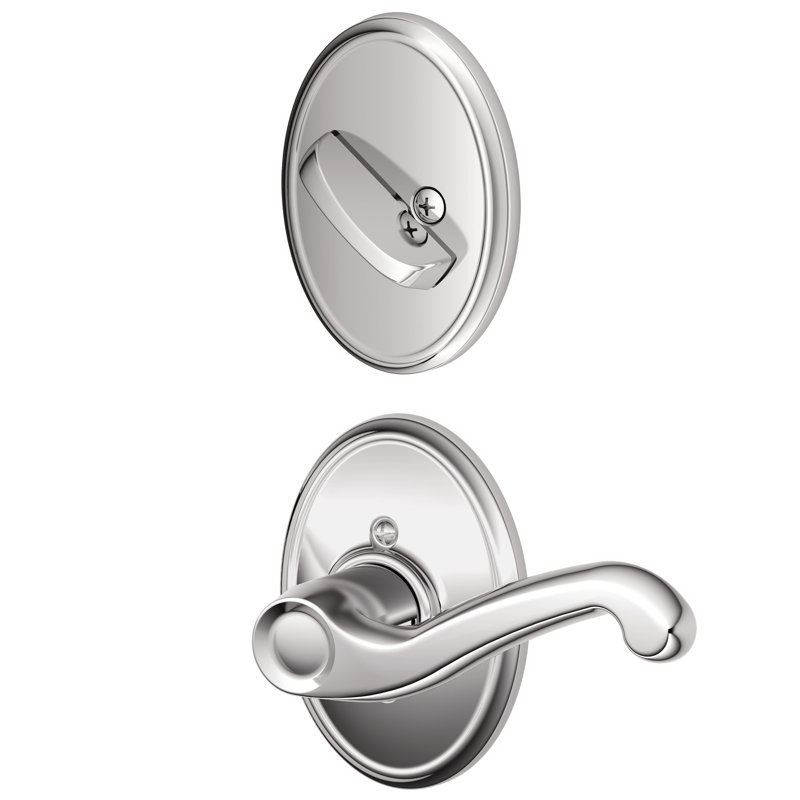 Flair Interior Lever and Single Cylinder Deadbolt Thumbturn Set (Exterior Portion Sold Separately), Right, Satin Nickel