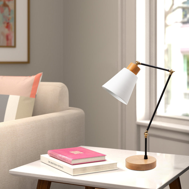 Industrial Table Lamp with Iron Body & Hornbeam Base, 5.5 in Diameter x 20.5 in Height | E27 Socket (Max 40W), 7.1 in Base Plate Diameter | 78.7 in Cable Length | Stylish Solid Color Design for Modern Home & Office Décor