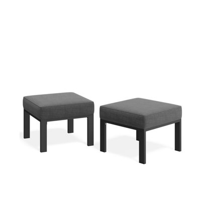 Set Of 2 All-Weather Metal Patio Ottomans Thick Cushions & Frame