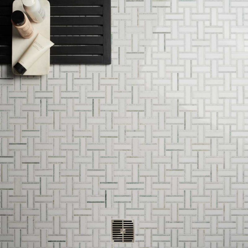 Twine 1x3 Basketweave Polished Marble Mosaic Tile, Olive Grove